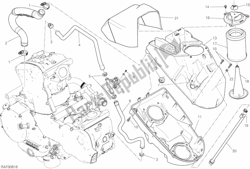 All parts for the Air Intake - Oil Breather of the Ducati Monster 821 Stealth Thailand 2020